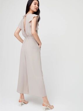 Wilfred Artizia Light Taupe White Striped Wide-Leg Ankle Length Jumpsuit Size S